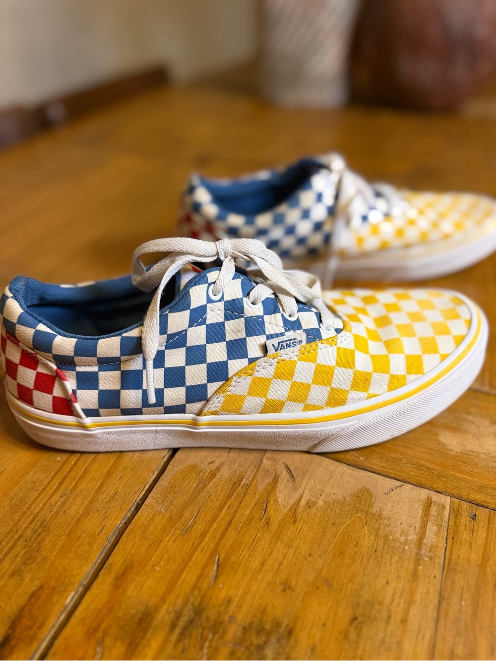 Vans Youth 7 Checkerboard Sneakers Red Blue Yellow Multicolor Lace Up Shoes
